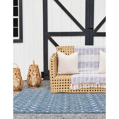 Blue Rectangular Outdoor Trellis Synthetic Area Rug