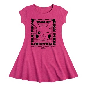 Girls' - Pokémon - Pikachu Wink Face Fit & Flair Cap Sleeve Dress - 1 of 3