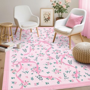 Washable Botanical Floral Print Living Room Rugs, Soft Non Slip Indoor Modern Floor Carpet for Home Office - 1 of 4