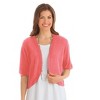 Collections Etc Open-Front Stitched Short Sleeve Shrug, Lightweight Layer Piece with Scalloped Trim - 2 of 3