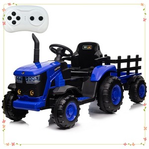 Kids Ride On Tractor with Detachable Trailer and Remote Control, 12V Battery Powered Tractor Car Toy - 1 of 4