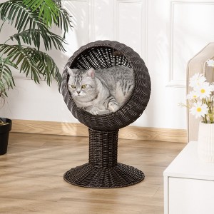 Angel Sar 27" Elevated Cat Bed Rotatable Egg Chair, Woven Pod with Thick Cushion & Natural Grass Mat, Coffee Brown Cat Hammock for Indoor Cats - 1 of 4
