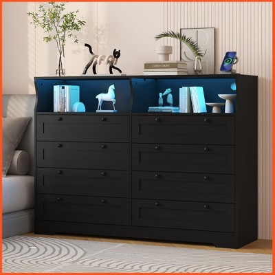 Homhougo Dresser for Bedroom Deep Drawers, 55 Inch Tall Bedroom Dressers, Large Modern 8 Drawers Dressers and Tv Stand Black