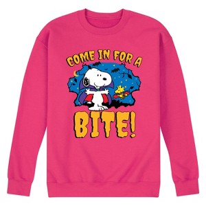 Men's - Peanuts - Snoopy and Woodstock Halloween Vampire Bite Graphic Fleece Sweatshirt - 1 of 4