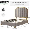 AMERLIFE Upholstered Bed, Modern Velvet Bed Frame with 61.4" Tall Gold Trim Headboard - 2 of 4