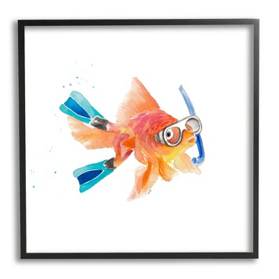 Stupell Industries Goldfish Pet Blue Snorkel Gear Funny Swimming Fish