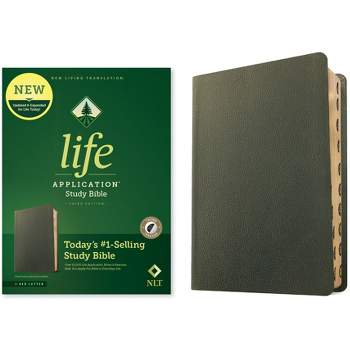 NLT Life Application Study Bible, Third Edition (Genuine Leather, Olive Green, Indexed, Red Letter) - (Leather Bound)