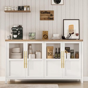 Large Buffet Cabinet with Storage, Sideboard Buffet Cabinet with Glass Doors, Modern Farmhouse Storage Cabinet Table - 1 of 4