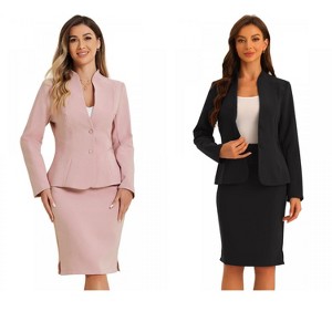 INSPIRE CHIC Women's Collarless Blazer and Formal Pencil Skirt Business Suit Set 2 Pcs 2 Packs - 1 of 4