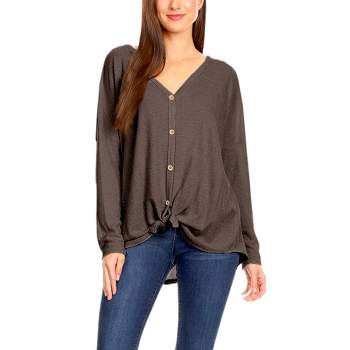 Anna-Kaci Women's The Perfect Tie Front Thermal Top- Small ,Charcoal
