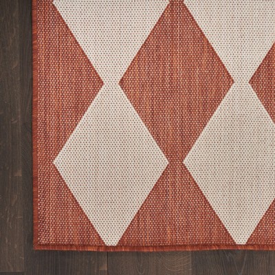 Positano Terracotta and Off-White Diamond Outdoor Rug 7' x 10'