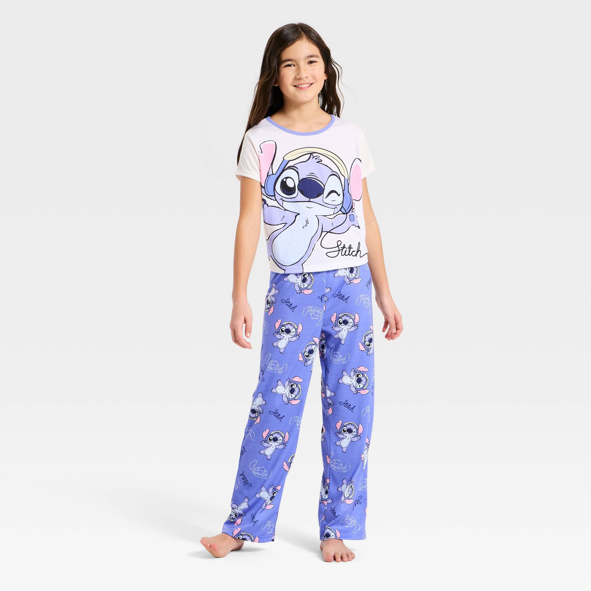 Girls' 2pc Lilo & Stitch T-Shirt and Pants Pajama Set - Blue