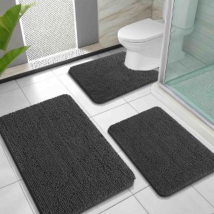BAGOKIE 3 Piece Chenille Bathroom Rug Set - 1 of 4
