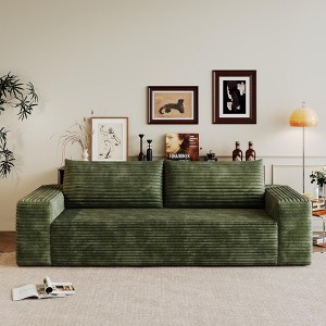 ORRD 63" Comfy Deep Seat Loveseat Sofa, Corduroy Fabric 2-Seater Couch for Living Room, Bedroom, Green - 1 of 4