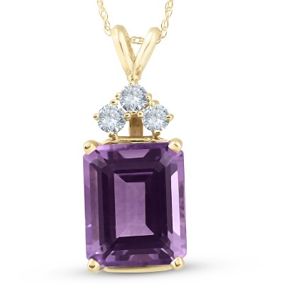 Pompeii3 14K Yellow Gold 7 1/8ct Amethyst & Diamond Solitaire Pendant