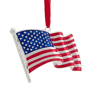 Northlight 3.25" Silver Plated American Flag with European Crystals Christmas Ornament - 1 of 4