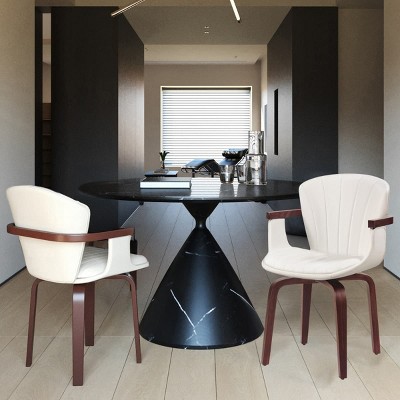 Swivel Dining Chairs Set Of 2 With PU Leather Seat, Mid Century Modern Bentwood Accent Chairs With 360 Degree Rotation-Maison Boucle