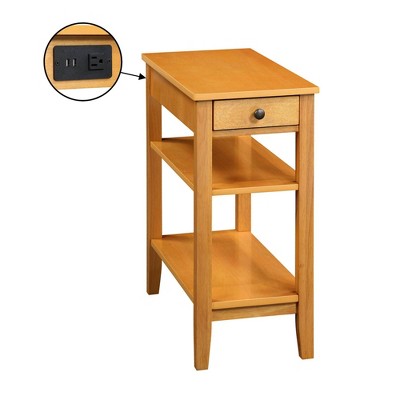American Heritage 1 Drawer Chairside End Table with Charging Station and Shelves - Breighton Home