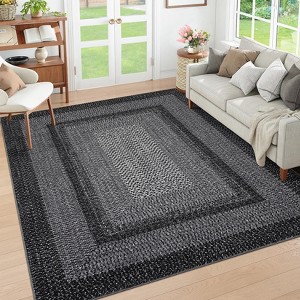 Washable Living Room Rugs Modern Braided Print Area Rug Border Design Accent Rugs for Bedroom Non-Slip Low Pile Area Rug - 1 of 4