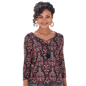 Women's Boho Tie Neck Blouse Shirt - LASCANA - 1 of 4