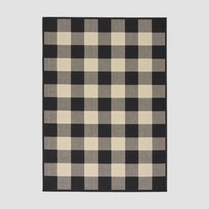 Crossroads Check Outdoor Rug Black/Ivory - Christopher Knight Home - 1 of 4