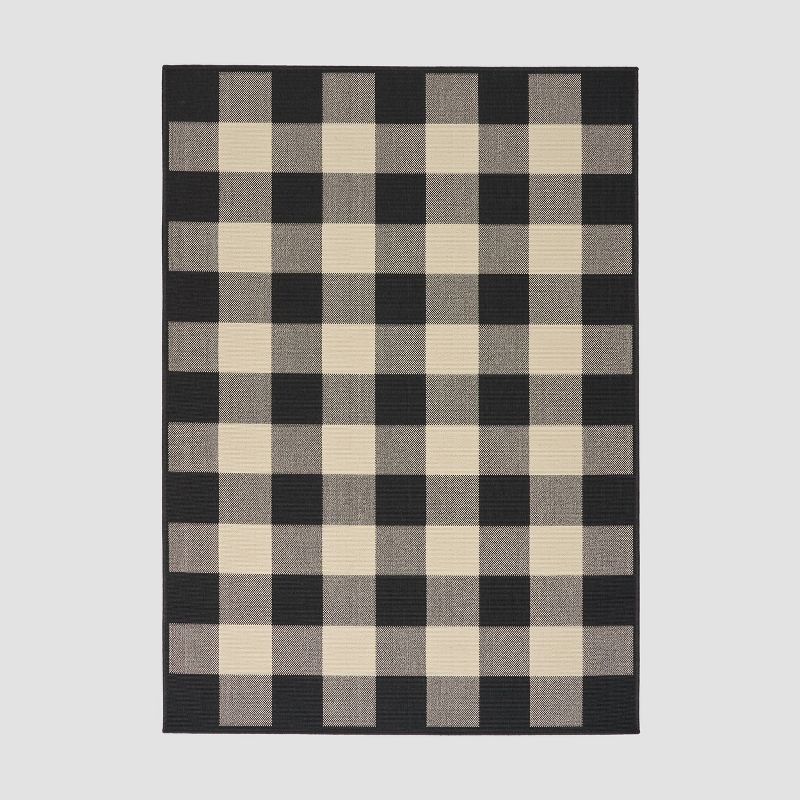 Crossroads Check Outdoor Rug Black/Ivory - Christopher Knight Home, 1 of 7