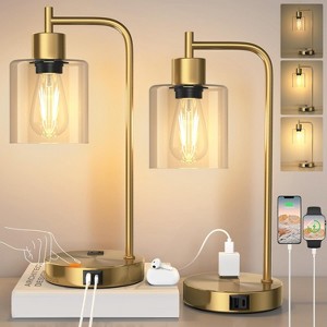 KTMBDW Touch Table Lamps for Bedrooms Set of 2 - 3-Way Dimmable Nightstand Lamps with USB Ports, Gold Bedside Lamps with Glass Shade for Living Room - 1 of 4