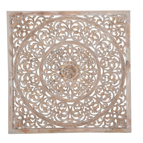 Wood Floral Handmade Wall Decor With Mandala, Carved Art - Olivia & May ...