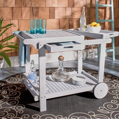 Gray Acacia Wood Outdoor Tea Trolley with Storage