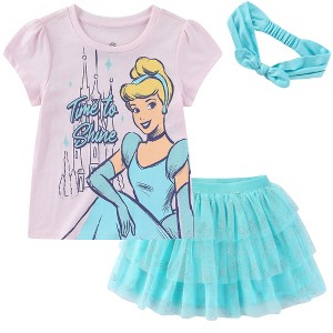 Disney Princess Moana Frozen Girls Short Sleeve Shirt and Tulle Skirt with Headband Set for Toddler and Big Kids - Size 3T - 1 of 4