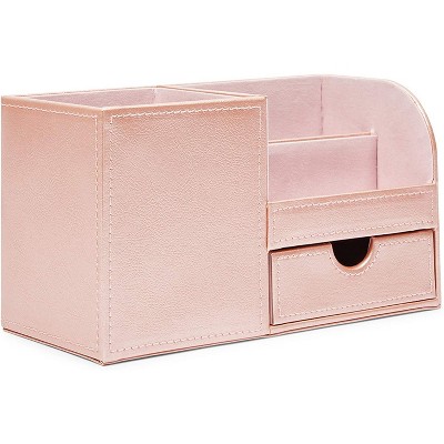 Okuna Outpost Rose Gold Pencil Holder and Desk Organizer with Pullout Drawer (8.4 x 4.1 x 4.8 Inches)