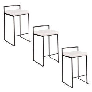 LumiSource Set of 3 Fuji Stacker Counter Height Barstools Black Metal/White PU - 1 of 4