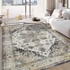 5x7 Washable Vintage Area Rug - Distressed Medallion Pattern, Non-Slip & Stain-Resistant for Living Room, Bedroom - Grey - 2 of 4
