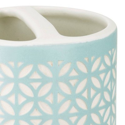 Felix Aqua Blue Ceramic Toothbrush Holder with Diamond Motif