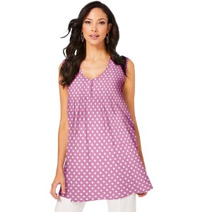 Roaman's Women's Plus Size Pleated Tank - 1 of 4