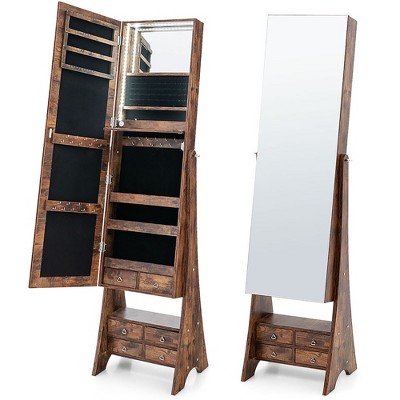 Tangkula Jewelry Cabinet Armoire Full Length LED Mirror W/ Makeup Shelf & 6 Drawers