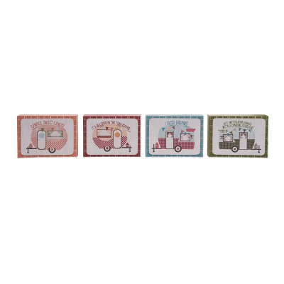 Transpac MDF Cute Camper Decor Set of 4 Spring Home Decorations
