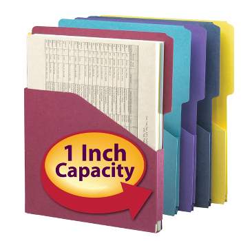 Smead Organized Up  Expanding Slash Jacket, 2/5-Cut Tab, 1" Expansion, Letter Size, Assorted Colors, 5 per Pack (75445)