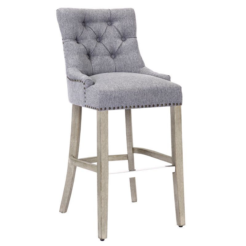 WestinTrends 29" Linen Fabric Tufted Buttons Upholstered Wingback Bar Stool, 3 of 4