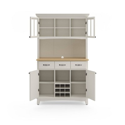 Off White China Cabinet with Natural Wood Top