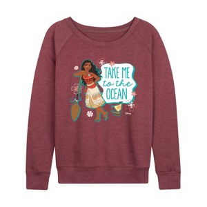 Women's - Disney - Take Me To The Ocean Lightweight French Terry Wide Neck Long Sleeve Shirt - 1 of 4