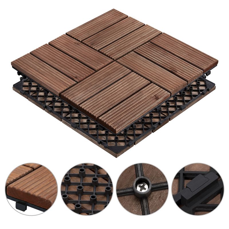 Yaheetech Pack of 27 Waterproof Plastic Interlocking Fir Wood Flooring Tiles, 5 of 7