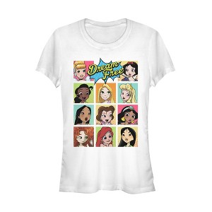 Juniors Womens Disney Princesses Dream Free Squares T-Shirt - 1 of 3