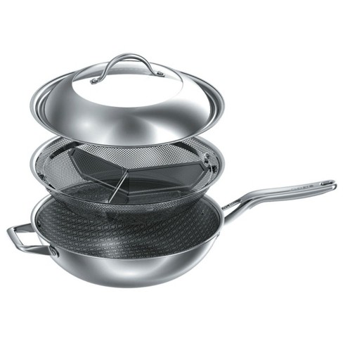 Circulon Clad Stainless Steel Chef Pan and Utensils with Hybrid  SteelShield, 3 Piece, Silver