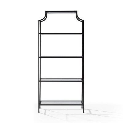 Black Steel Modern Pagoda-Style Etagere with Glass Shelves
