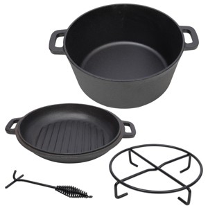 ChicFurnit Pots and Pans 5 Quart 3 in 1 Outdoor Camping Deep Pot with Iron Pot Rack Portable Cookware for Camping BBQ, Black, 12.5"*10.2"*6.2" - 1 of 4