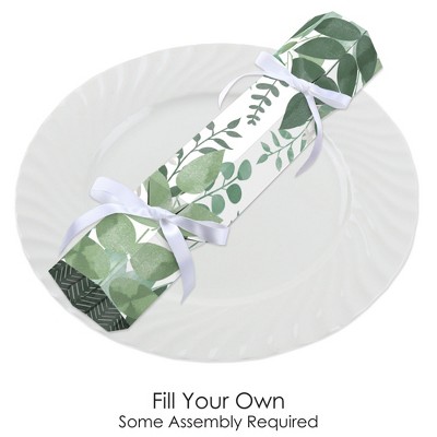Green Botanical DIY Cracker Boxes with Satin Ribbon, Set of 12