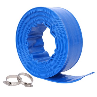 Syemin Drip Irrigation 50Ft Pool Backwash Hose, Heavy Duty Water Discharge Hose for Swimming Pool Filter Pump with 2 Clamp, Blue, 2"*2"*2"