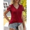Coolmee Women Short Sleeve Lace V Neck Shirts Ribbed Knit Fitted Basic Tee Tops Business Dressy Casual Summer Blouses T-Shirt - 3 of 4