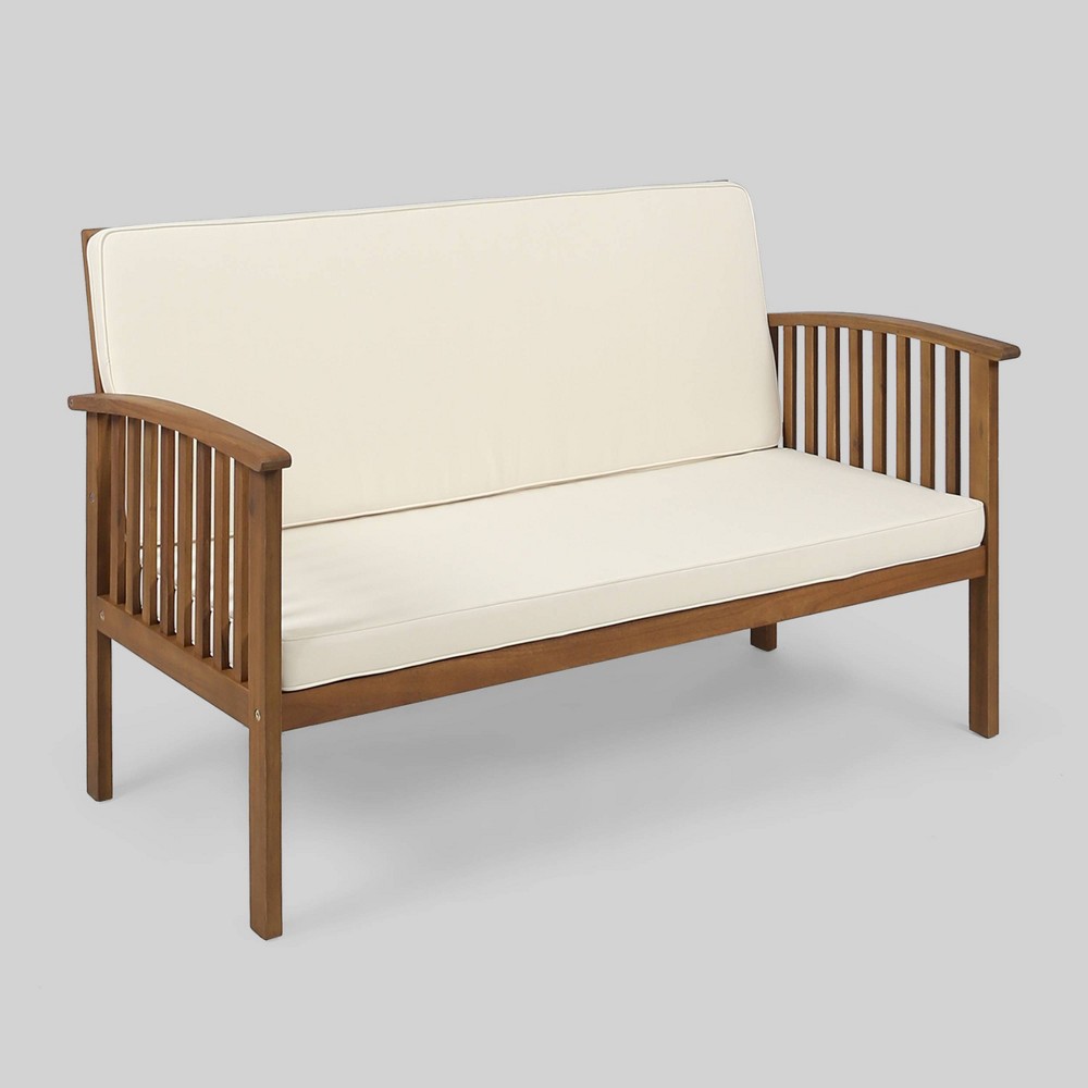 Photos - Garden Furniture Casa Acacia Wood Loveseat Brown/Cream - Christopher Knight Home